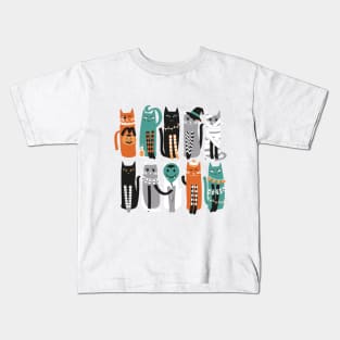 High Gothic Halloween Cats // print // pine green background orange grey green white and black kittens Kids T-Shirt